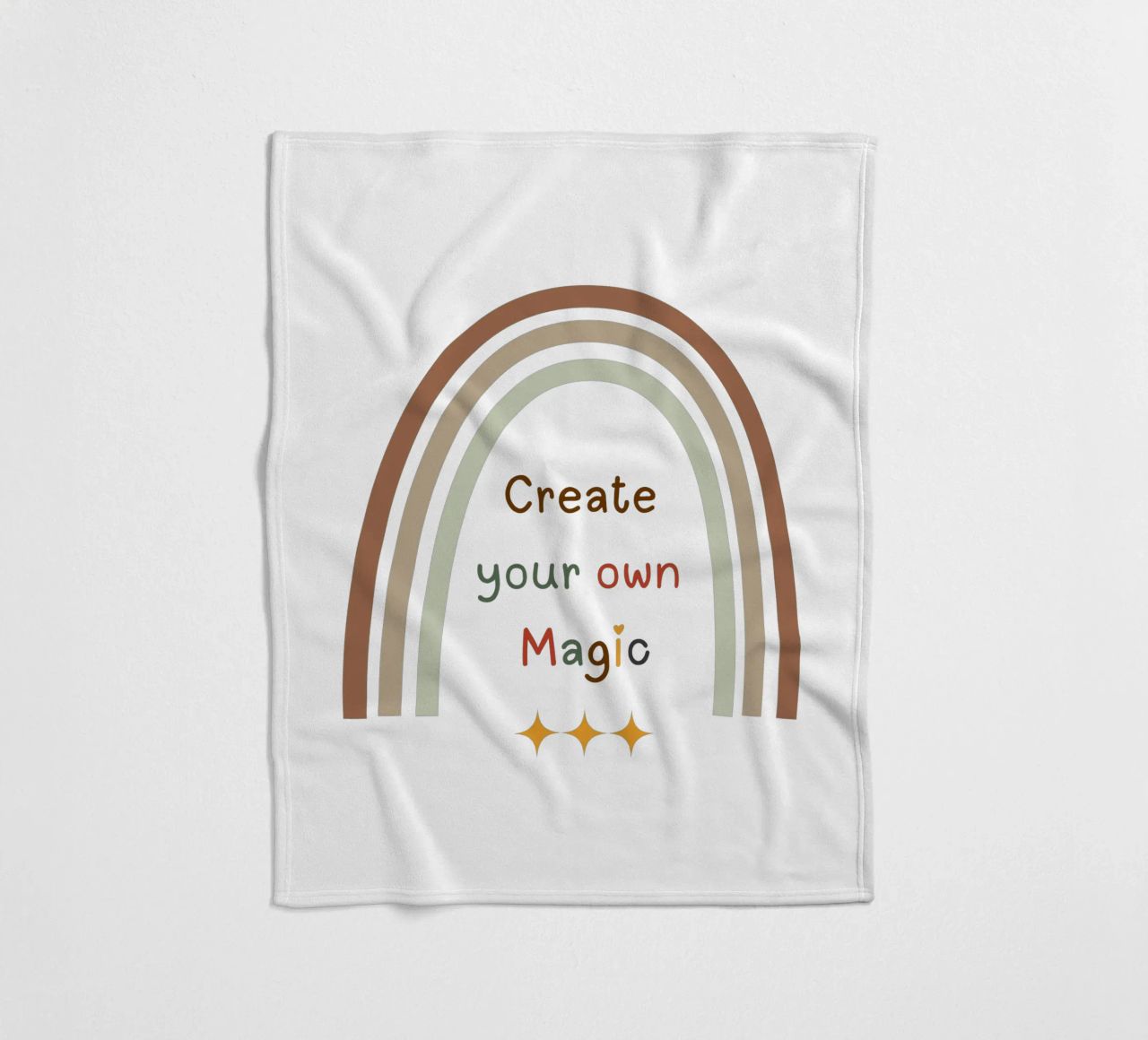 Create Your Own Magic – Minimalist Boho Rainbow Print fleece blanket by Sprouts & Sparks