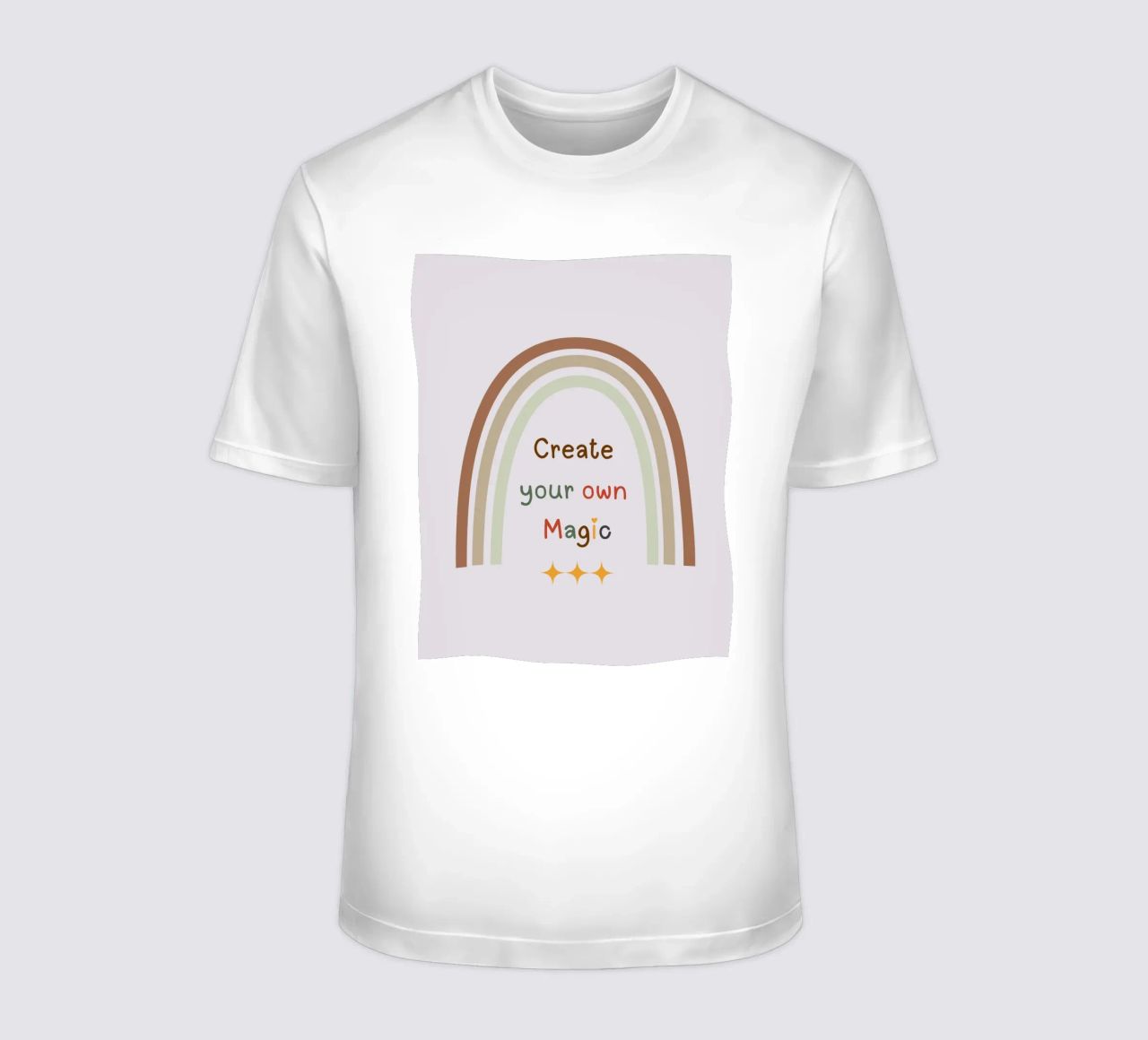 Create Your Own Magic – Minimalist Boho Rainbow Print t-shirt by Sprouts & Sparks