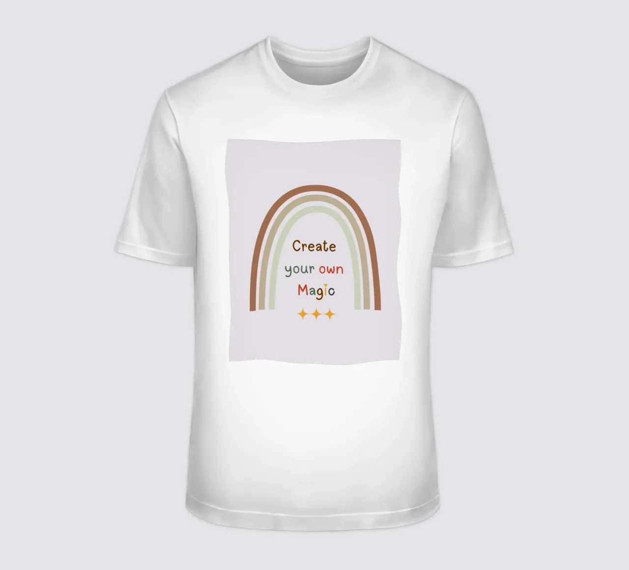 Create Your Own Magic – Minimalist Boho Rainbow Print t-shirt by Sprouts & Sparks
