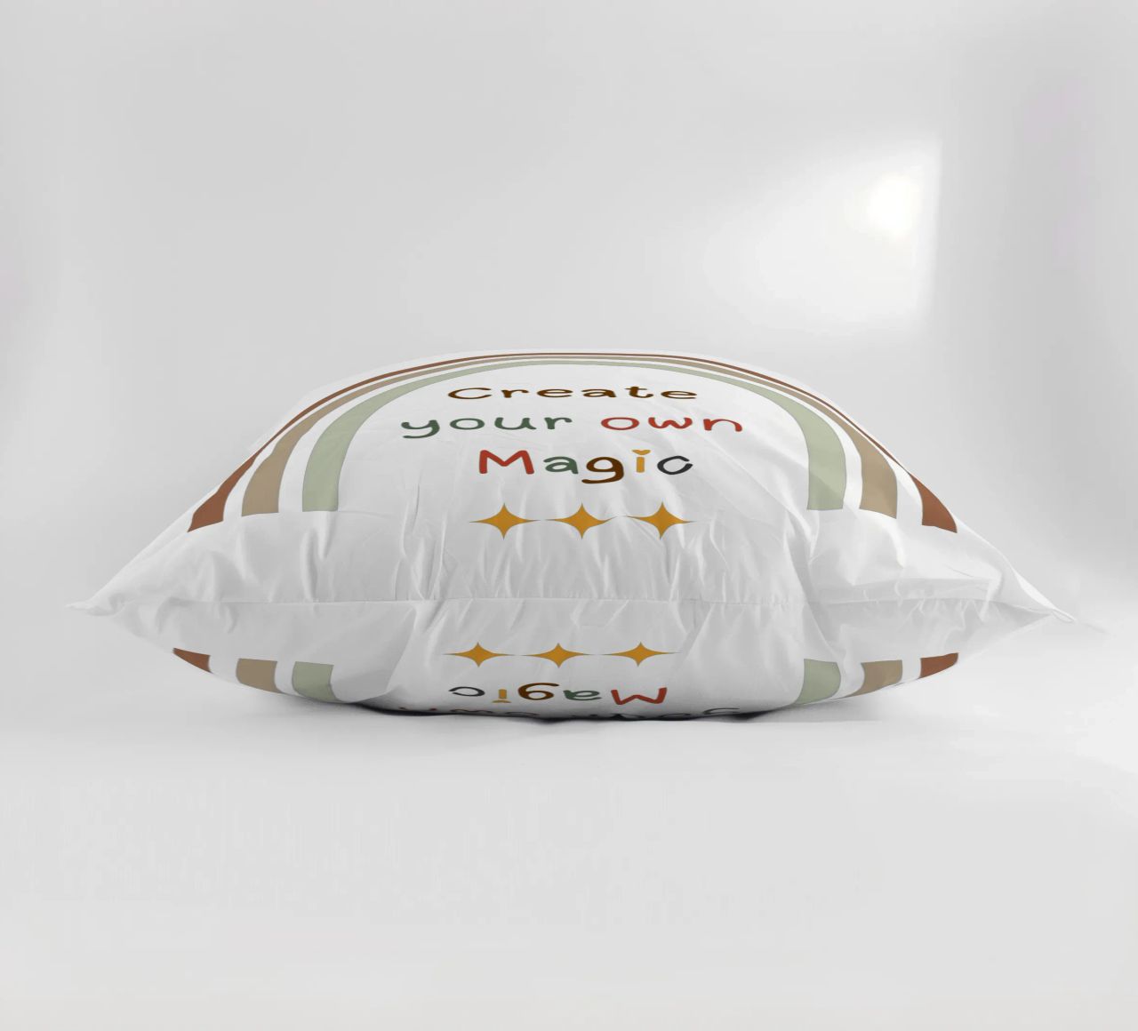 Create Your Own Magic – Minimalist Boho Rainbow Print decorative cushion by Sprouts & Sparks