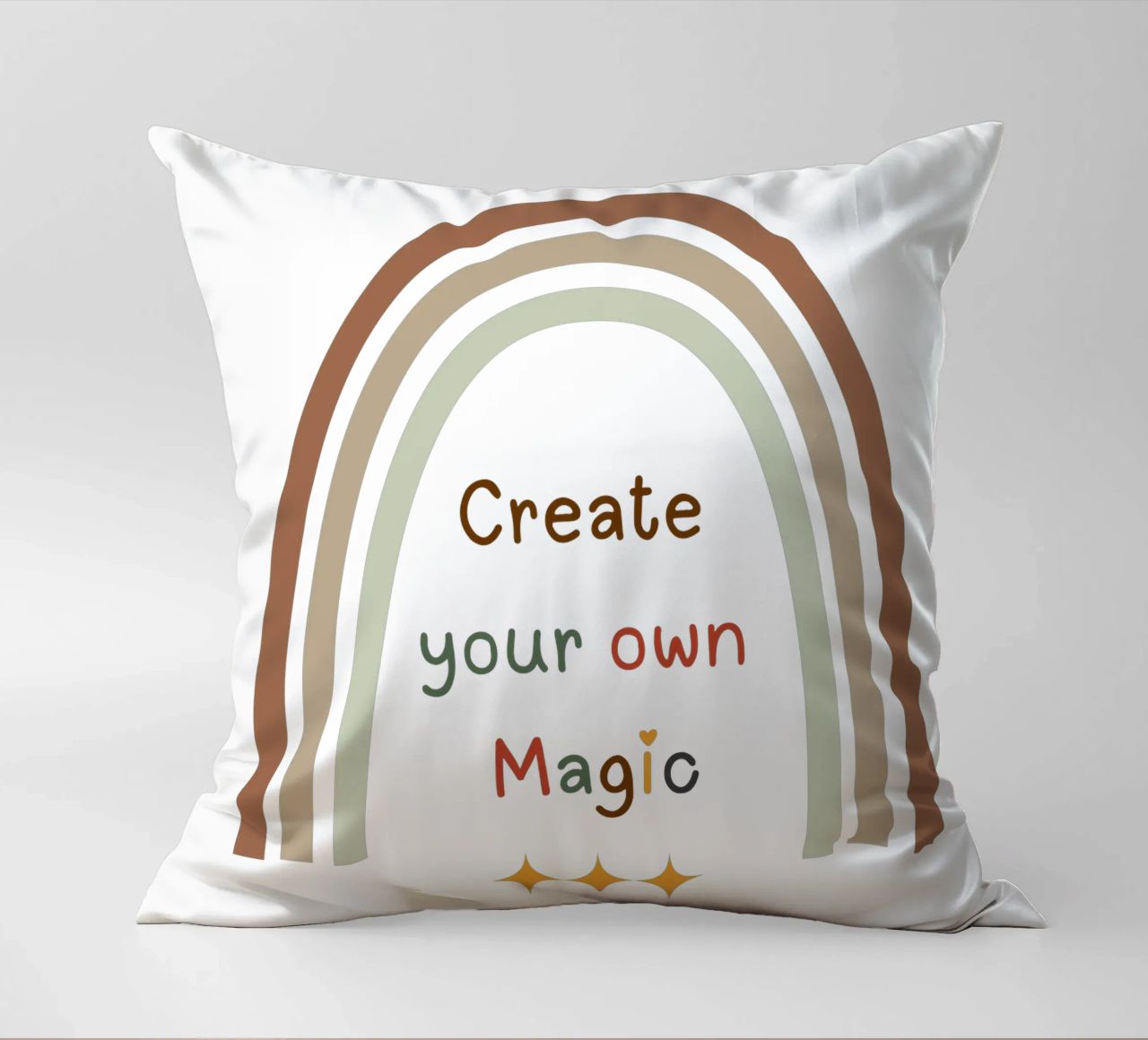 Create Your Own Magic – Minimalist Boho Rainbow Print decorative cushion by Sprouts & Sparks