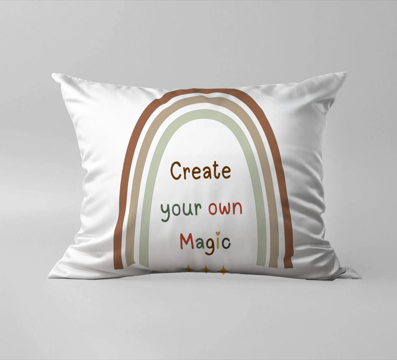 Create Your Own Magic – Minimalist Boho Rainbow Print decorative cushion by Sprouts & Sparks
