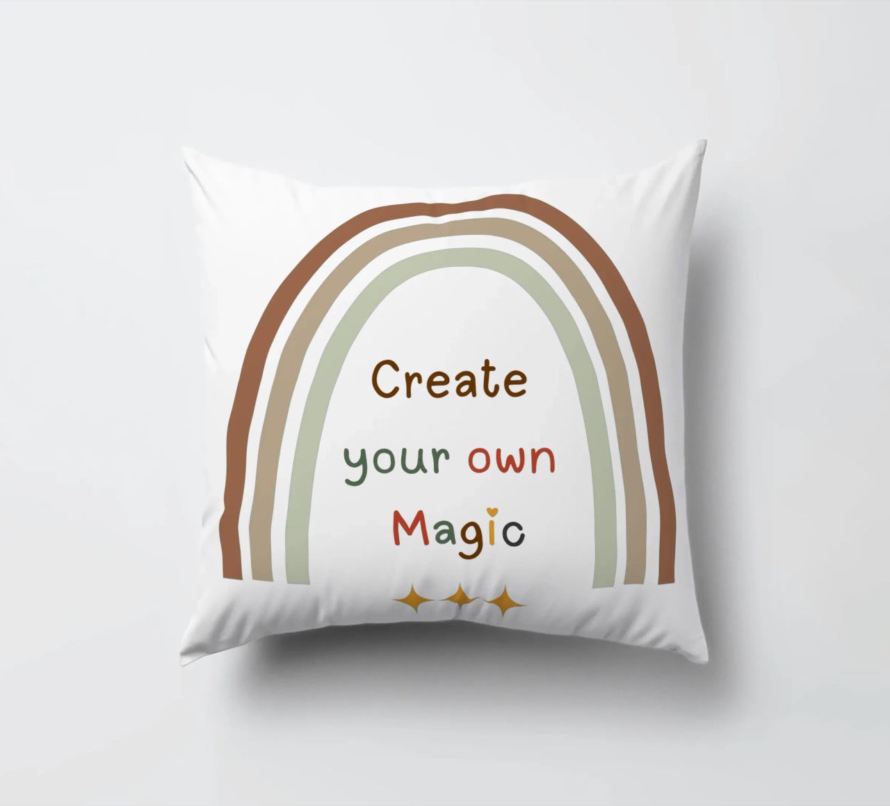 Create Your Own Magic – Minimalist Boho Rainbow Print decorative cushion by Sprouts & Sparks