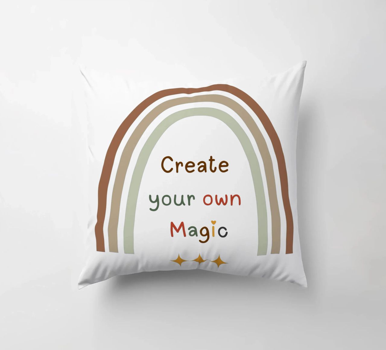 Create Your Own Magic – Minimalist Boho Rainbow Print decorative cushion by Sprouts & Sparks