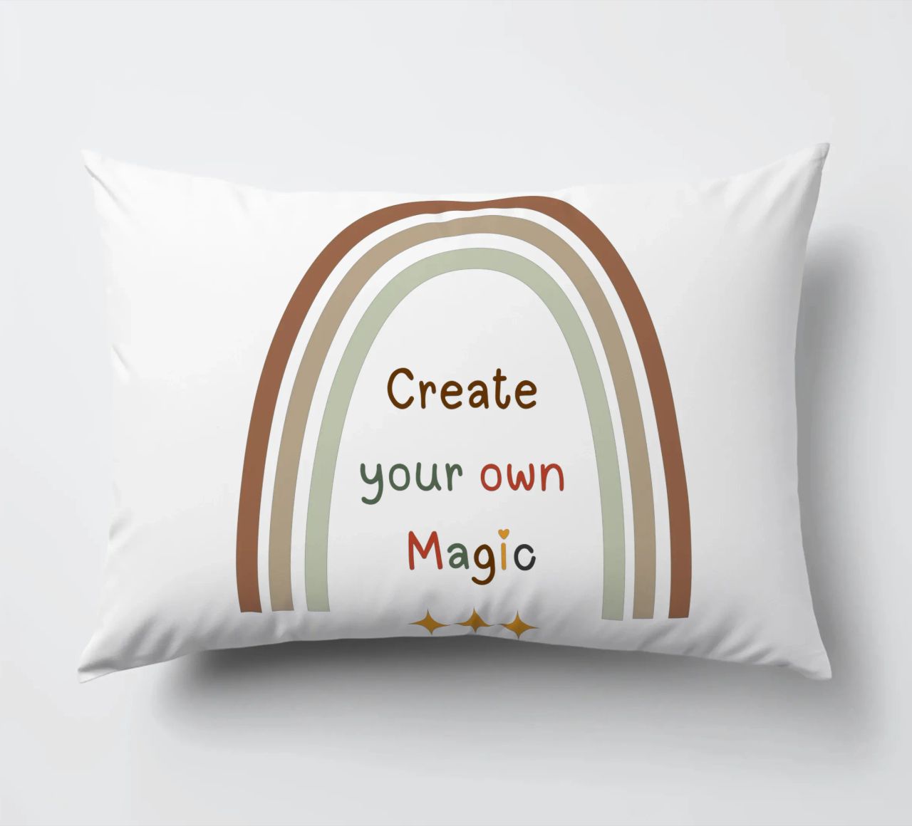 Create Your Own Magic – Minimalist Boho Rainbow Print decorative cushion by Sprouts & Sparks