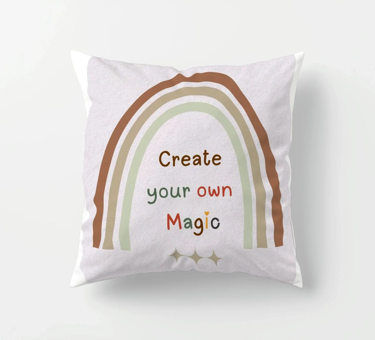 Create Your Own Magic – Minimalist Boho Rainbow Print decorative cushion by Sprouts & Sparks