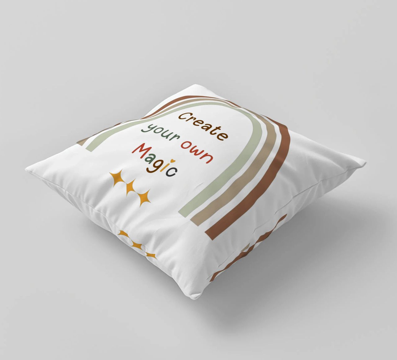 Create Your Own Magic – Minimalist Boho Rainbow Print decorative cushion by Sprouts & Sparks