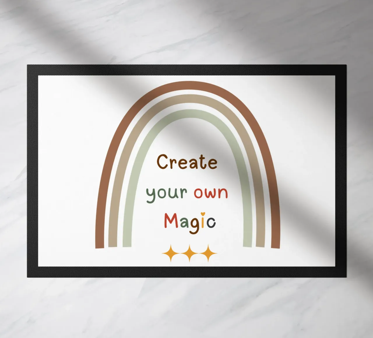 Create Your Own Magic – Minimalist Boho Rainbow Print doormat by Sprouts & Sparks