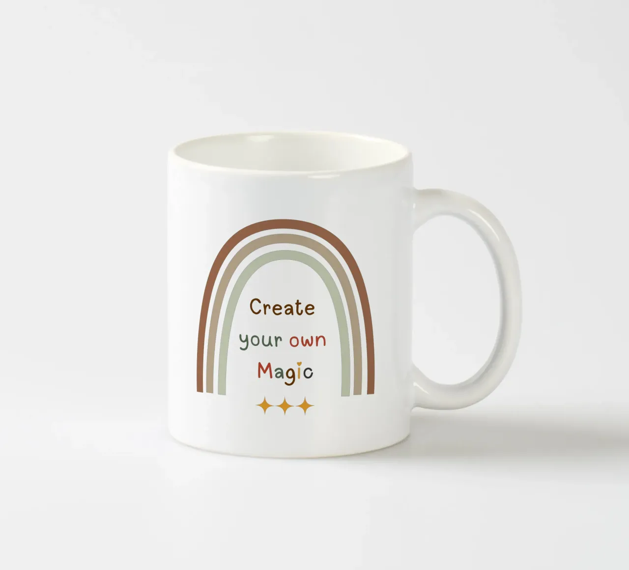 Erschaffe deine eigene Magie - Minimalistischer Boho-Regenbogen-Druck Keramik Tasse von Sprouts & Sparks