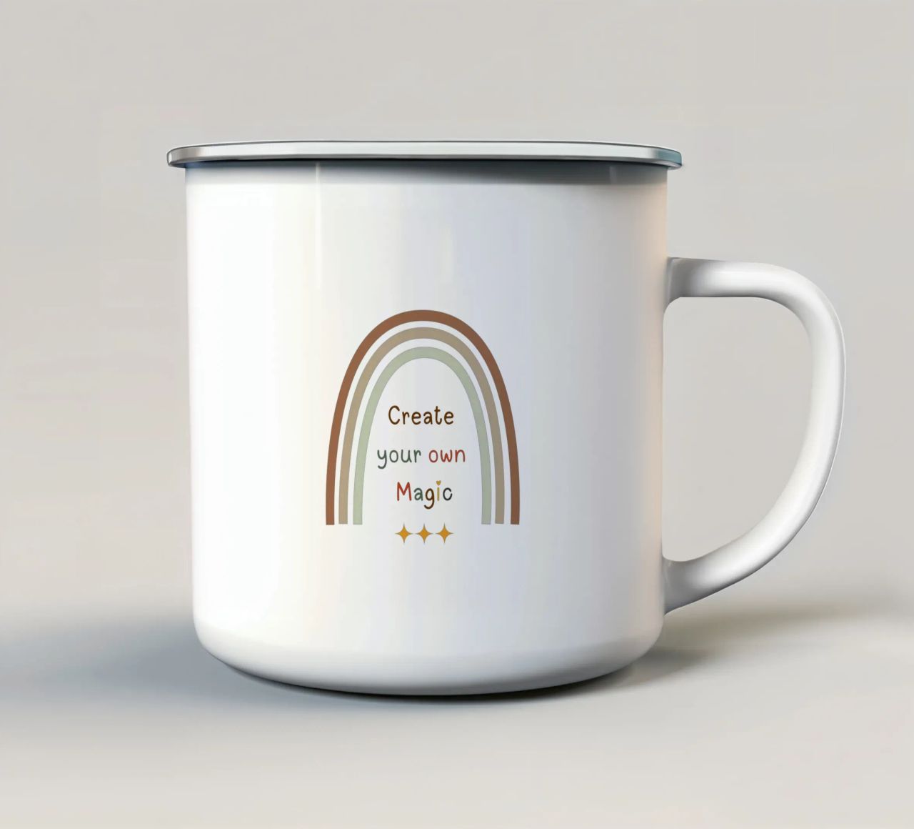 Créez votre propre magie - Minimalist Boho Rainbow Print mug en émail de Sprouts & Sparks