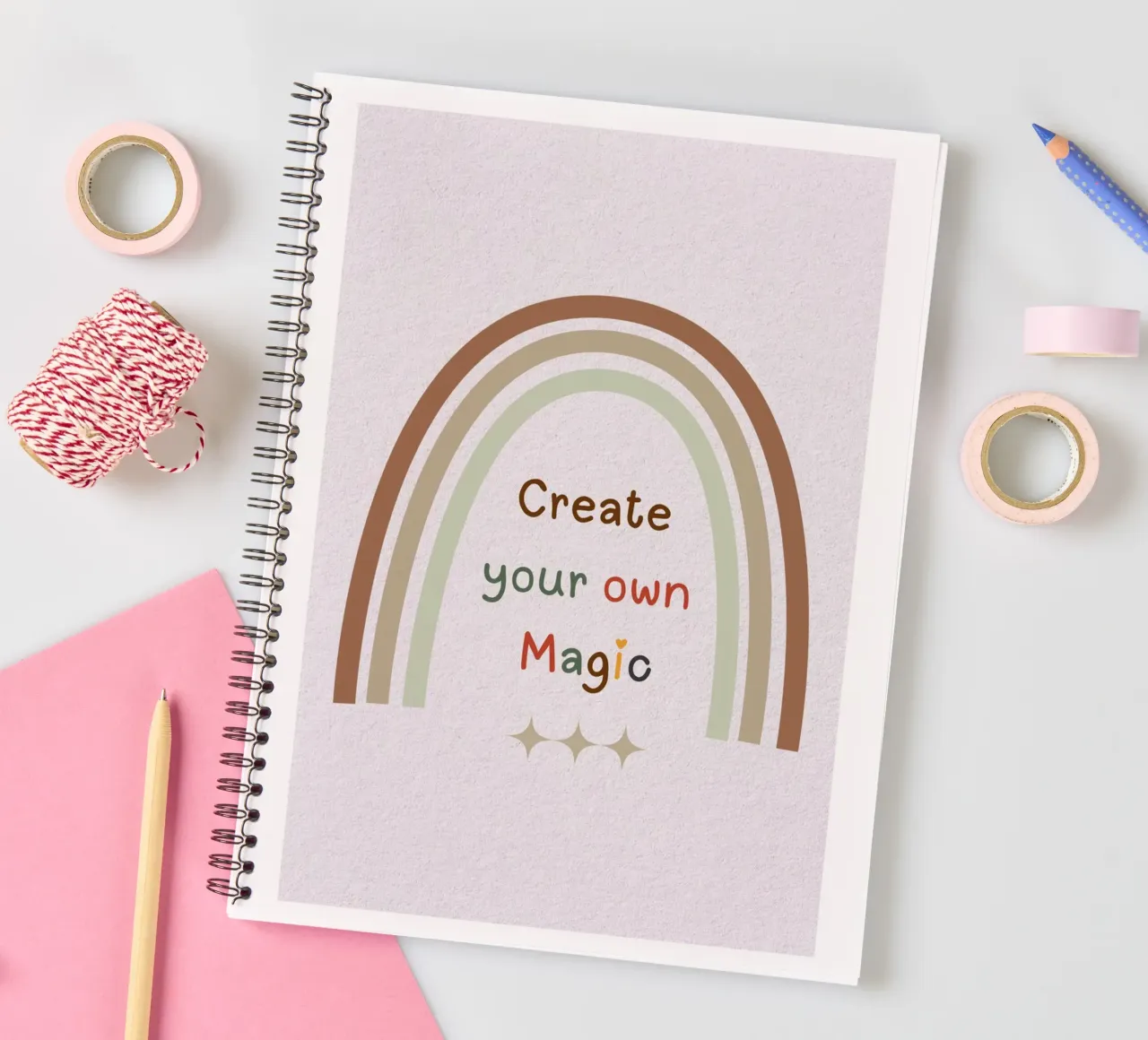 Create Your Own Magic – Minimalist Boho Rainbow Print spiral notebook by Sprouts & Sparks