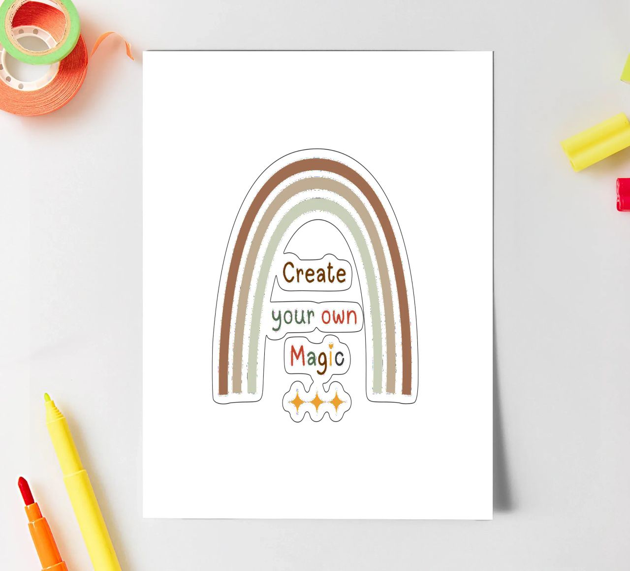 Create Your Own Magic – Minimalist Boho Rainbow Print sticker sheet by Sprouts & Sparks