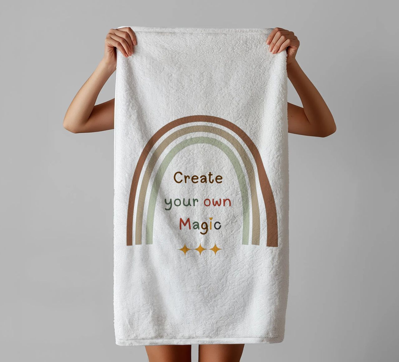 Créez votre propre magie - Minimalist Boho Rainbow Print serviette de bain de Sprouts & Sparks
