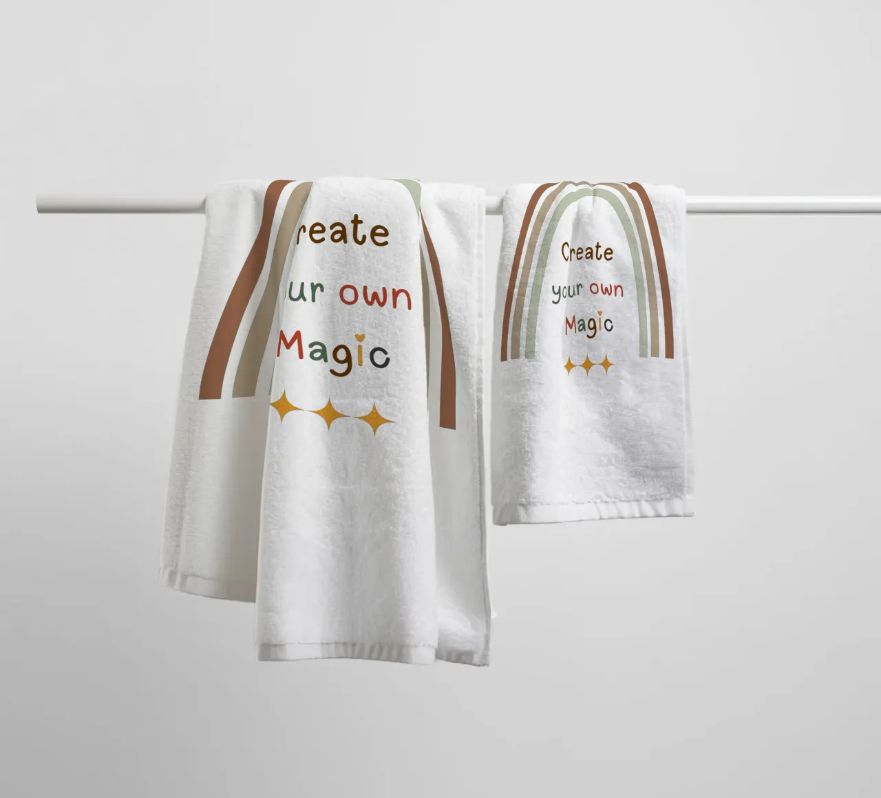 Create Your Own Magic – Minimalist Boho Rainbow Print towel by Sprouts & Sparks