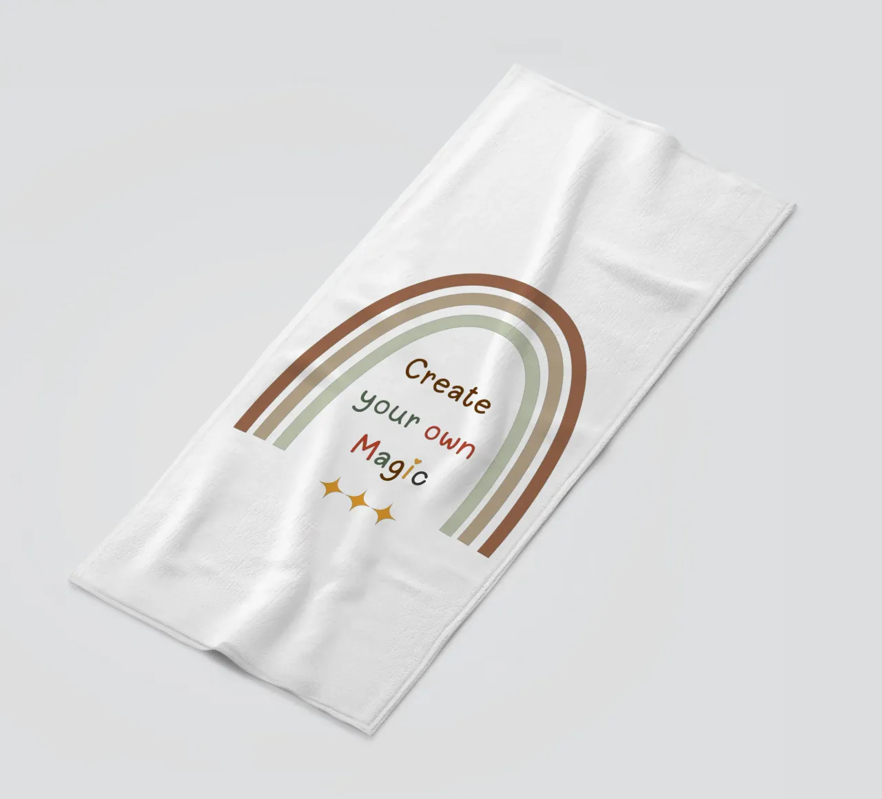 Create Your Own Magic – Minimalist Boho Rainbow Print beach towel by Sprouts & Sparks