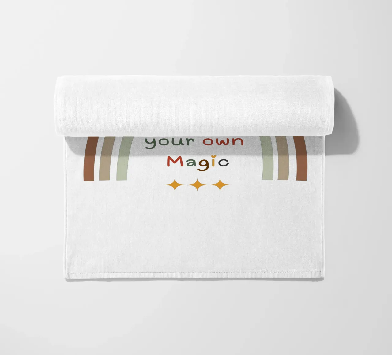 Create Your Own Magic – Minimalist Boho Rainbow Print beach towel by Sprouts & Sparks