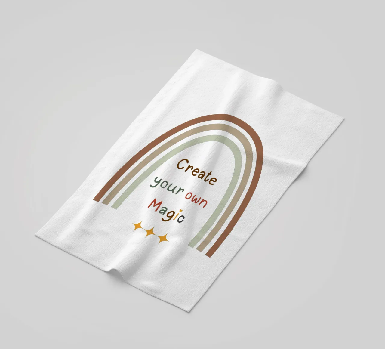 Create Your Own Magic – Minimalist Boho Rainbow Print beach towel by Sprouts & Sparks