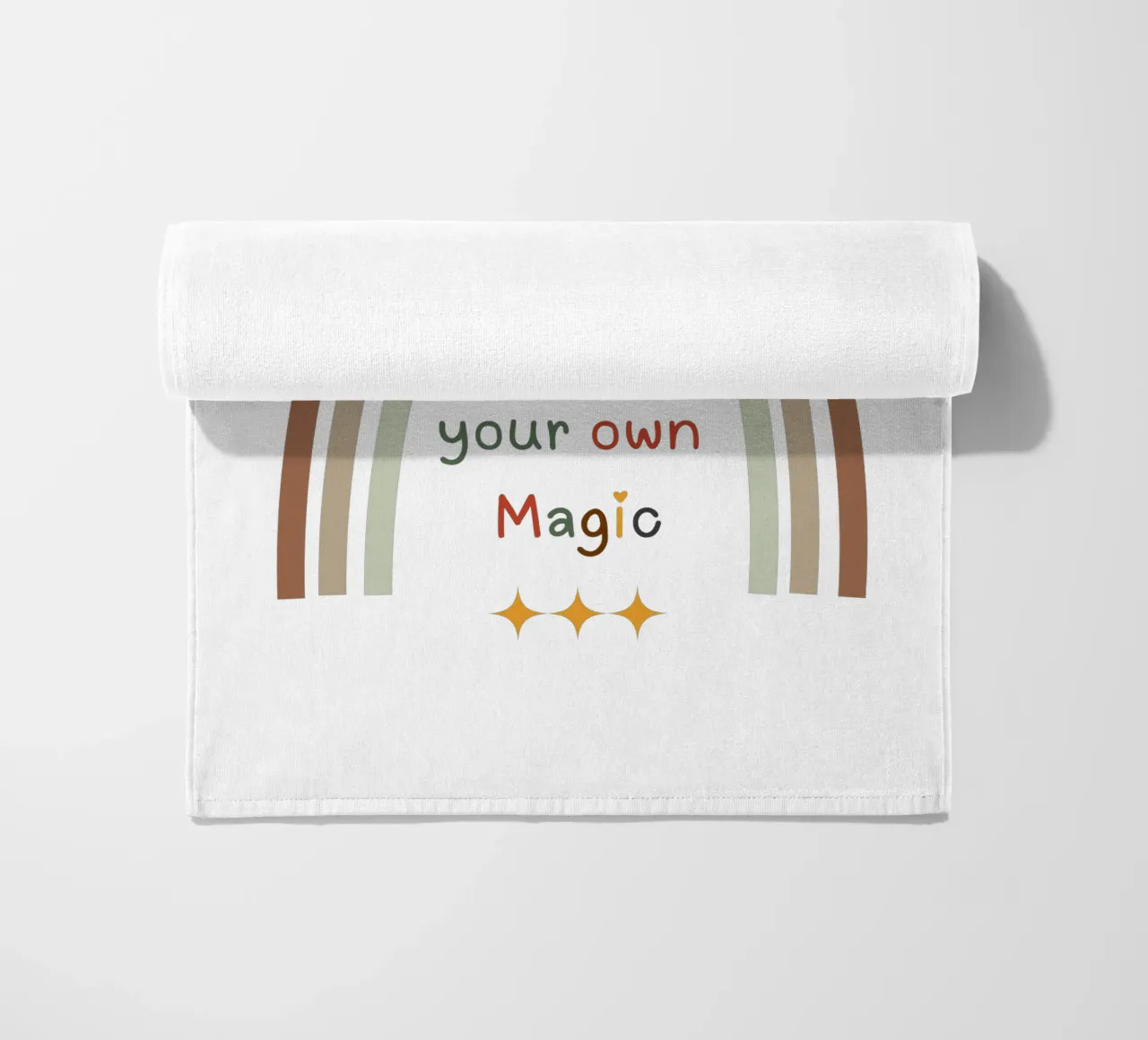 Create Your Own Magic – Minimalist Boho Rainbow Print beach towel by Sprouts & Sparks