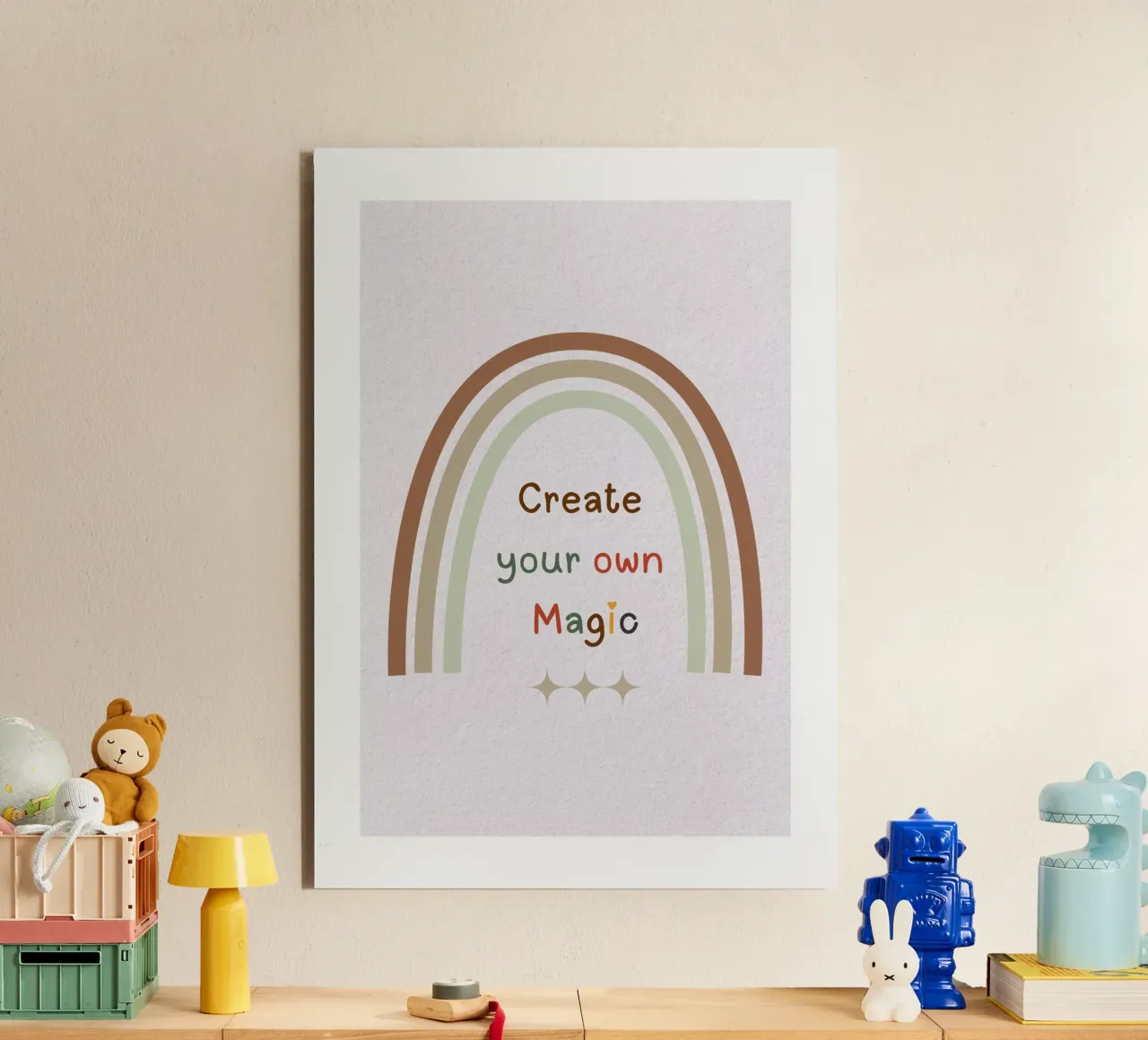 Create Your Own Magic – Minimalist Boho Rainbow Print alu-dibond by Sprouts & Sparks
