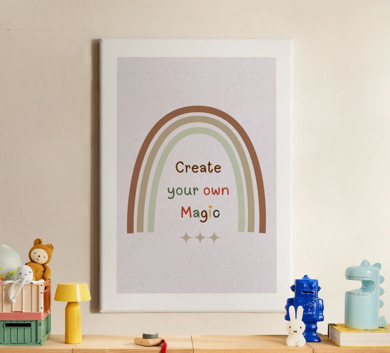Create Your Own Magic – Minimalist Boho Rainbow Print canvas by Sprouts & Sparks