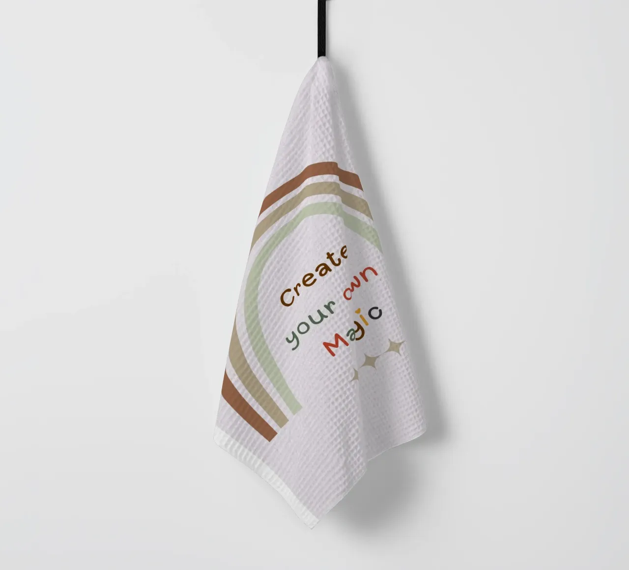 Create Your Own Magic – Minimalist Boho Rainbow Print tea towel by Sprouts & Sparks