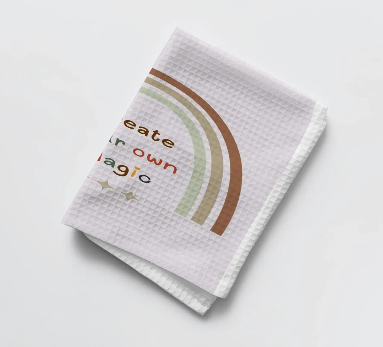 Create Your Own Magic – Minimalist Boho Rainbow Print tea towel by Sprouts & Sparks