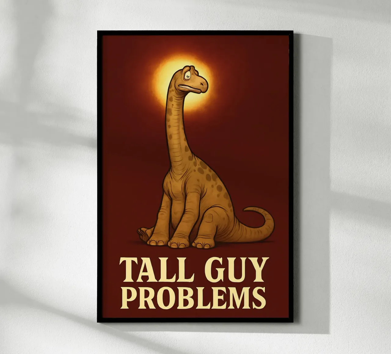 Meme divertente sul barosauro poster con telaio in legno da Funny Humor Art