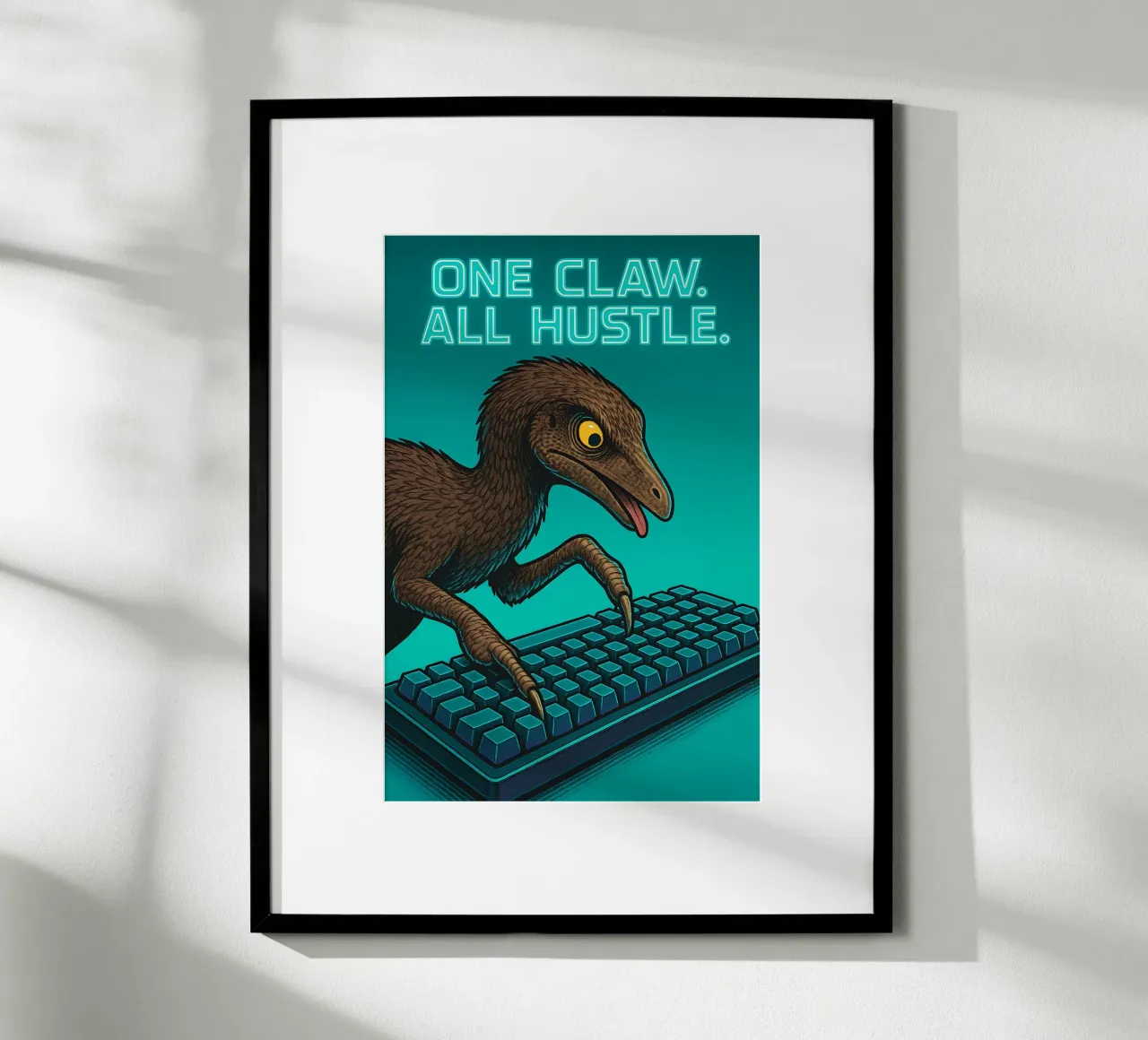 Divertente il meme Mononykus poster con telaio in alluminio da Funny Humor Art