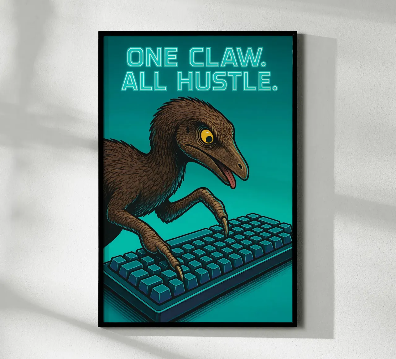 Divertente il meme Mononykus poster con telaio in alluminio da Funny Humor Art