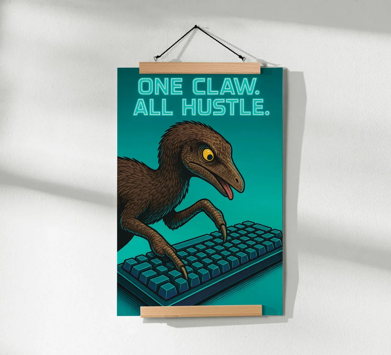 Divertente il meme Mononykus poster con telaio in alluminio da Funny Humor Art