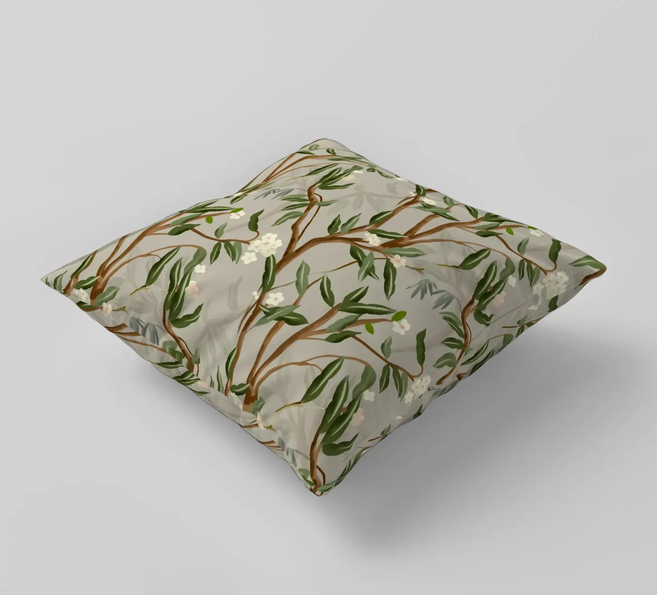 Chinoiserie branches and small white flowers pattern handpai cuscino da mysteriouscoco