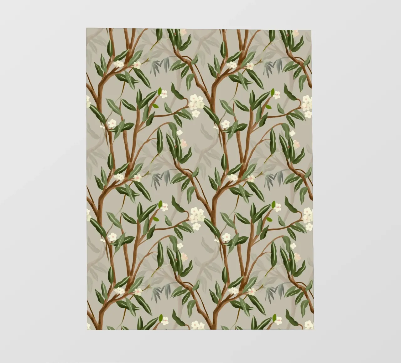 Chinoiserie branches and small white flowers pattern handpai pellicola backlit da mysteriouscoco