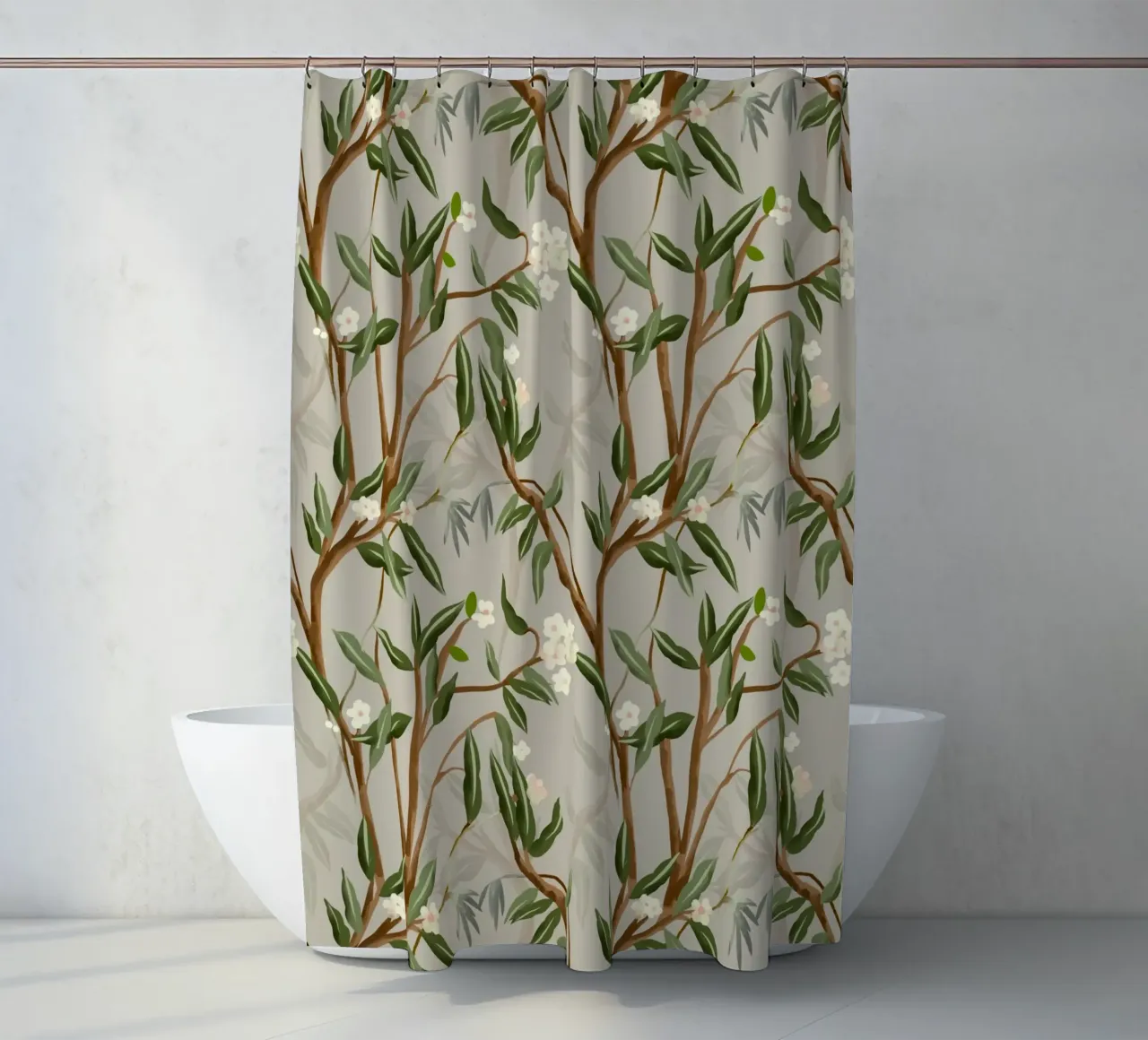 Chinoiserie branches and small white flowers pattern handpai tenda da doccia da mysteriouscoco