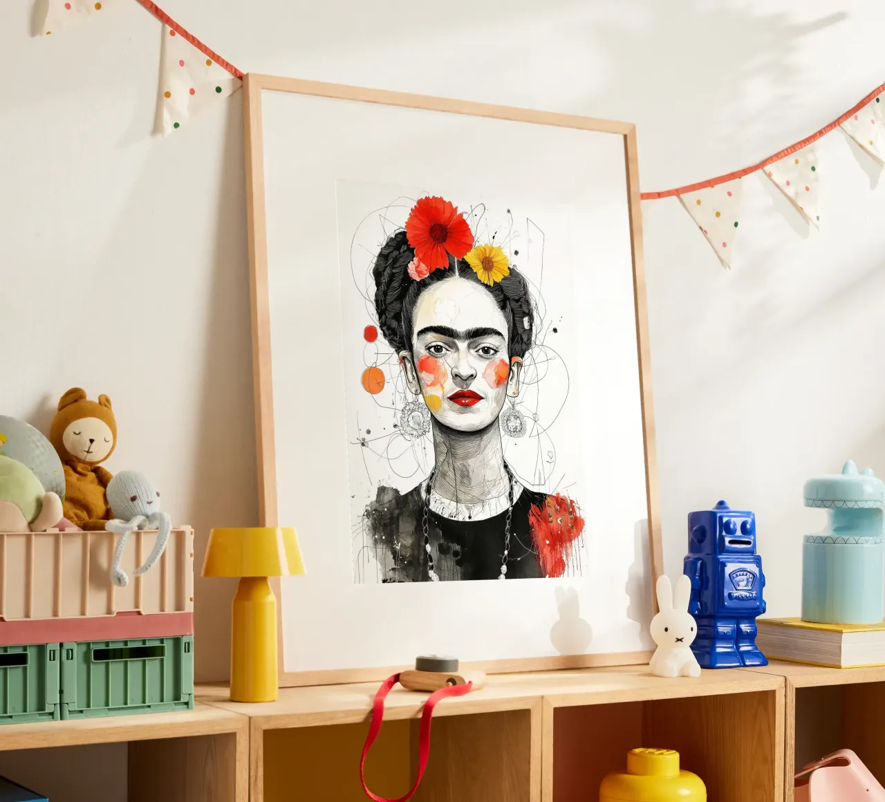 Ritratto di Frida poster con telaio in plastica da Justyna Jaszke JBJart