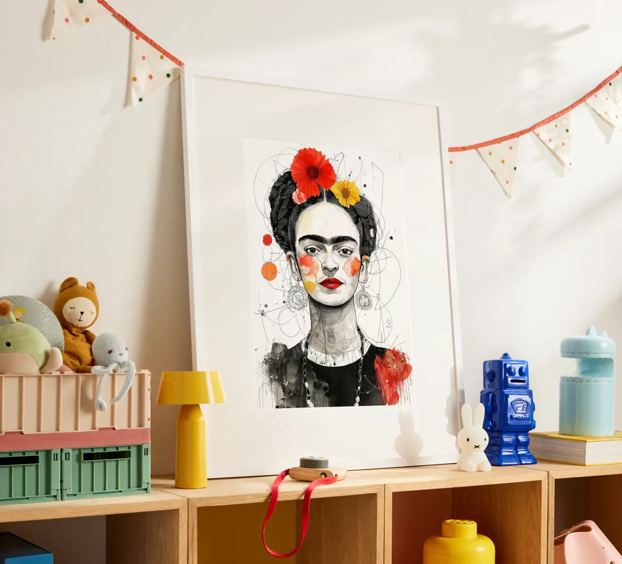 Ritratto di Frida poster con telaio in plastica da Justyna Jaszke JBJart