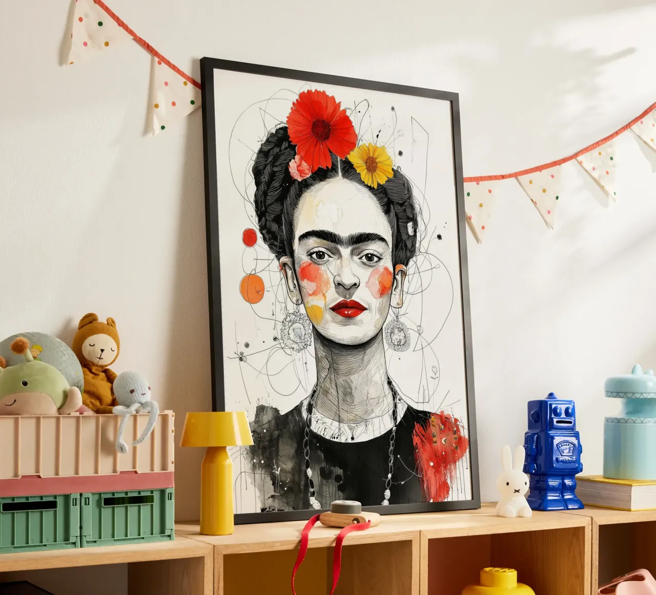 Ritratto di Frida poster con telaio in plastica da Justyna Jaszke JBJart