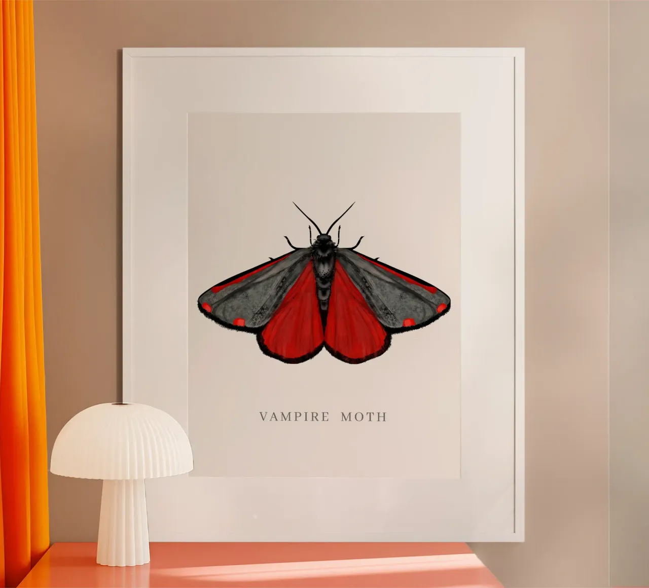 Velvet red butterfly vampire moth vintage illustration hand poster con telaio in legno da mysteriouscoco
