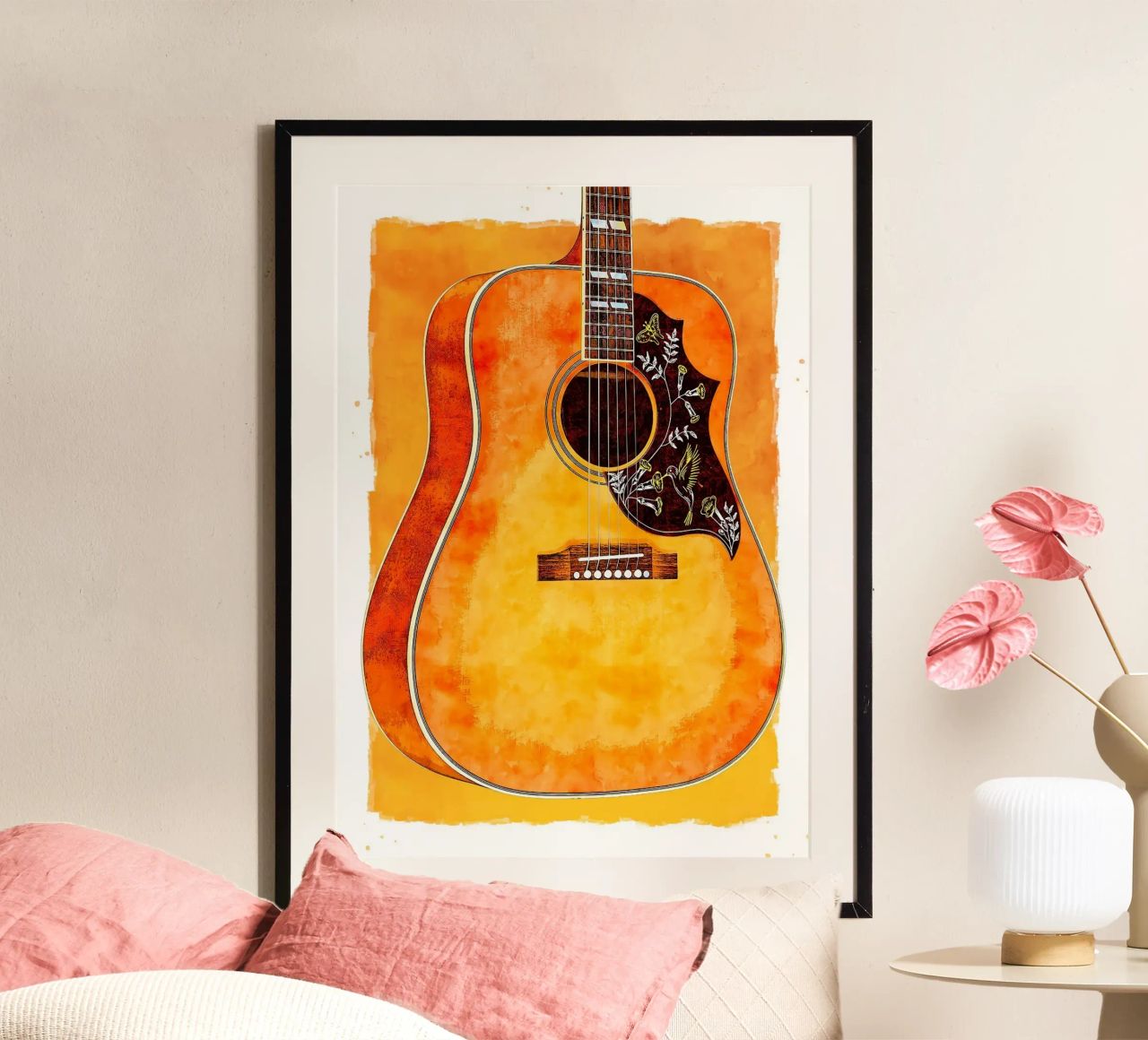 guitar musical instrument acoustic guitar frets poster by Perry Kale
