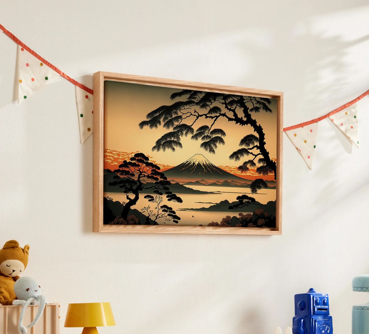 berg zonsondergang pijnbomen meer reflectie canvas van Perry Kale