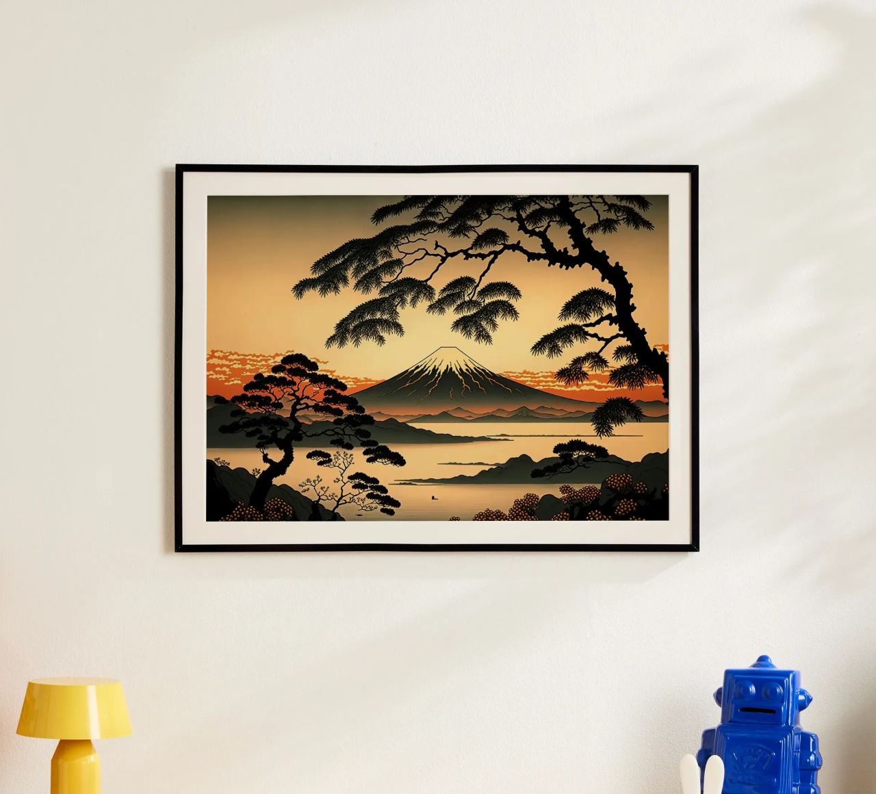 puesta de sol montaña pinos lago reflejo poster de Perry Kale