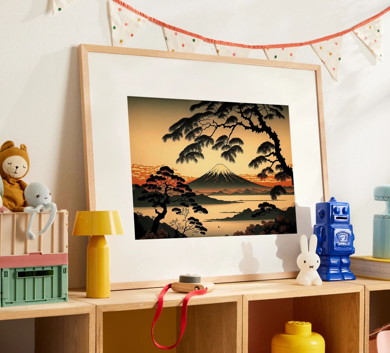 puesta de sol montaña pinos lago reflejo poster de Perry Kale