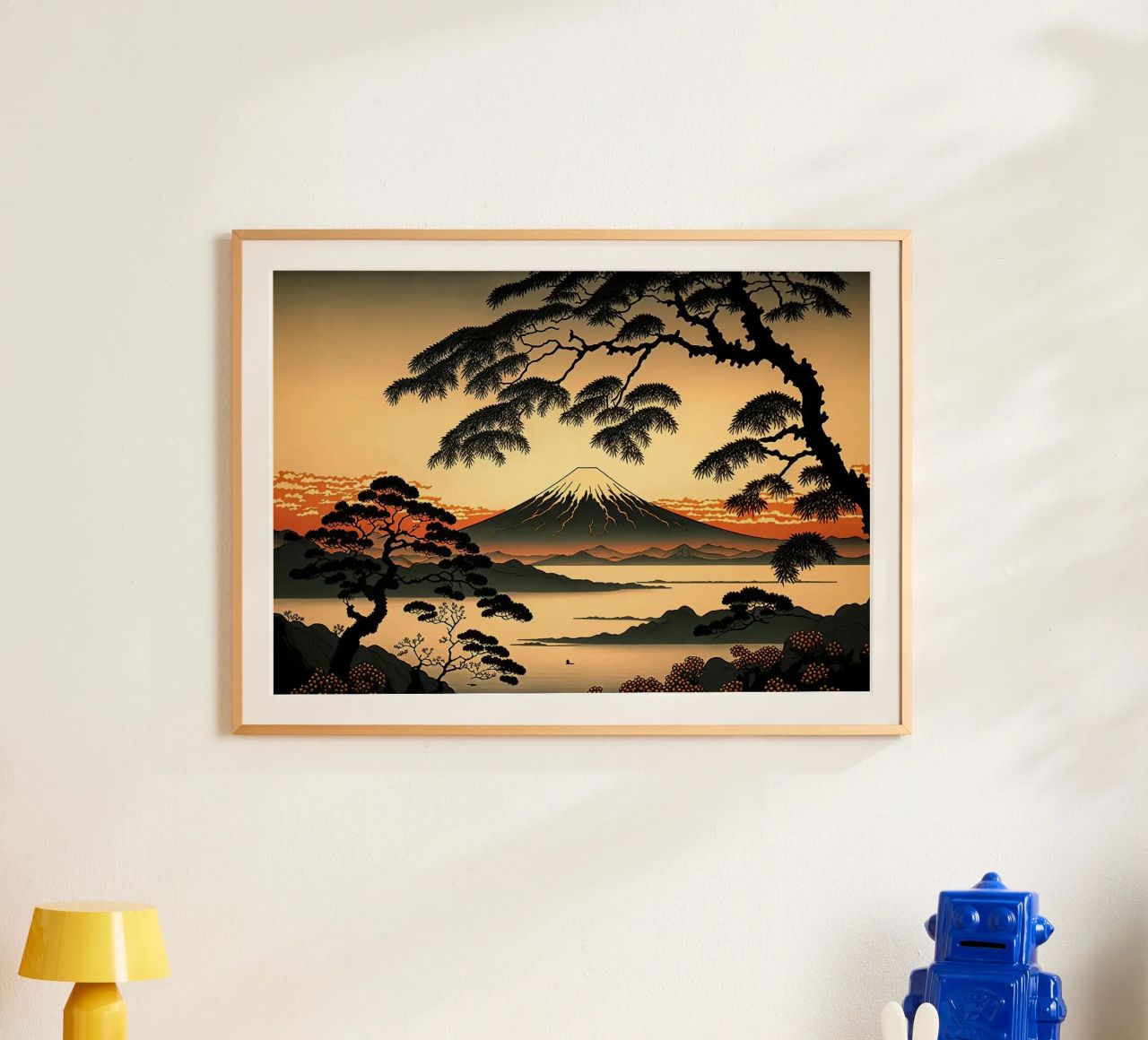 puesta de sol montaña pinos lago reflejo poster de Perry Kale