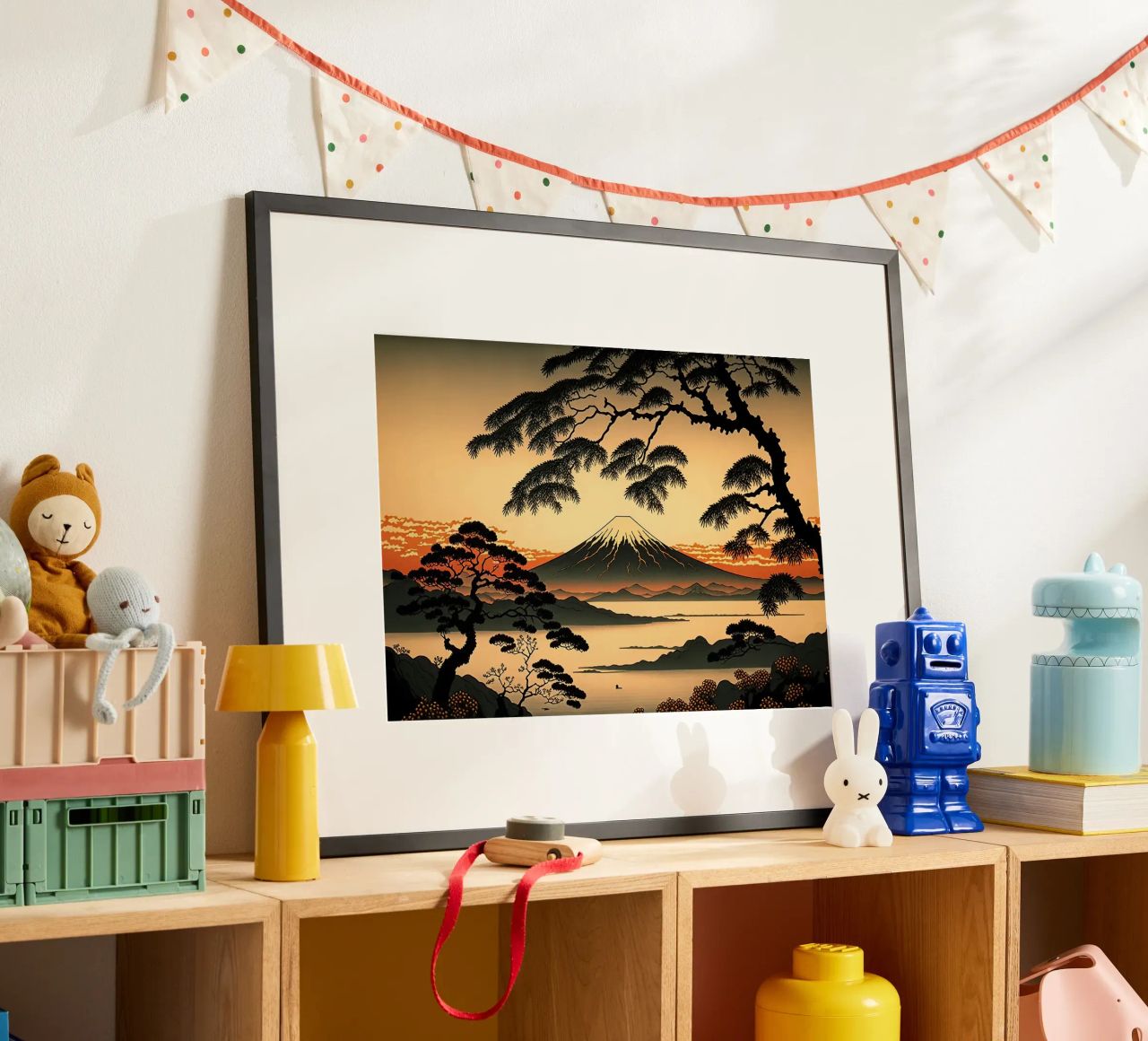 puesta de sol montaña pinos lago reflejo poster de Perry Kale