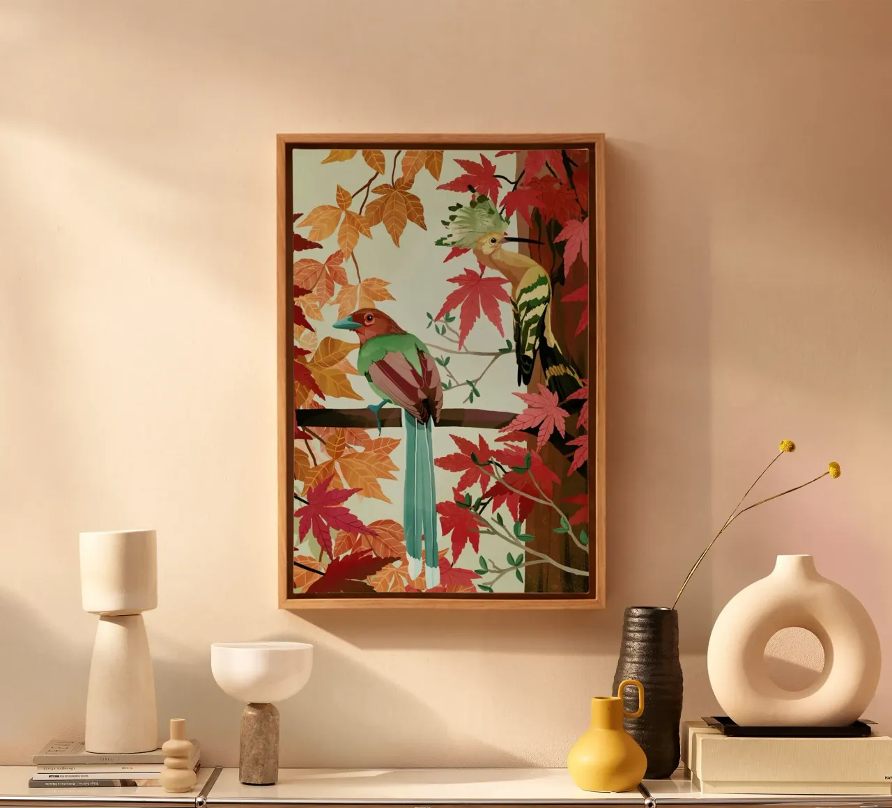 Birds Of Autumn canvas met Baklijst van Goed Blauw