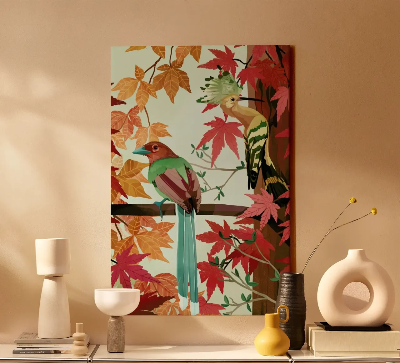 Birds Of Autumn canvas met Baklijst van Goed Blauw