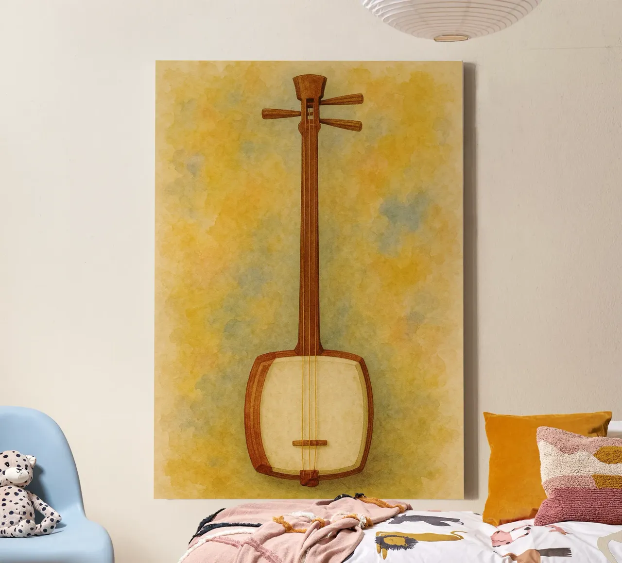 shamisen verbeelding schilderij tekening kunst canvas met Baklijst van the gendels