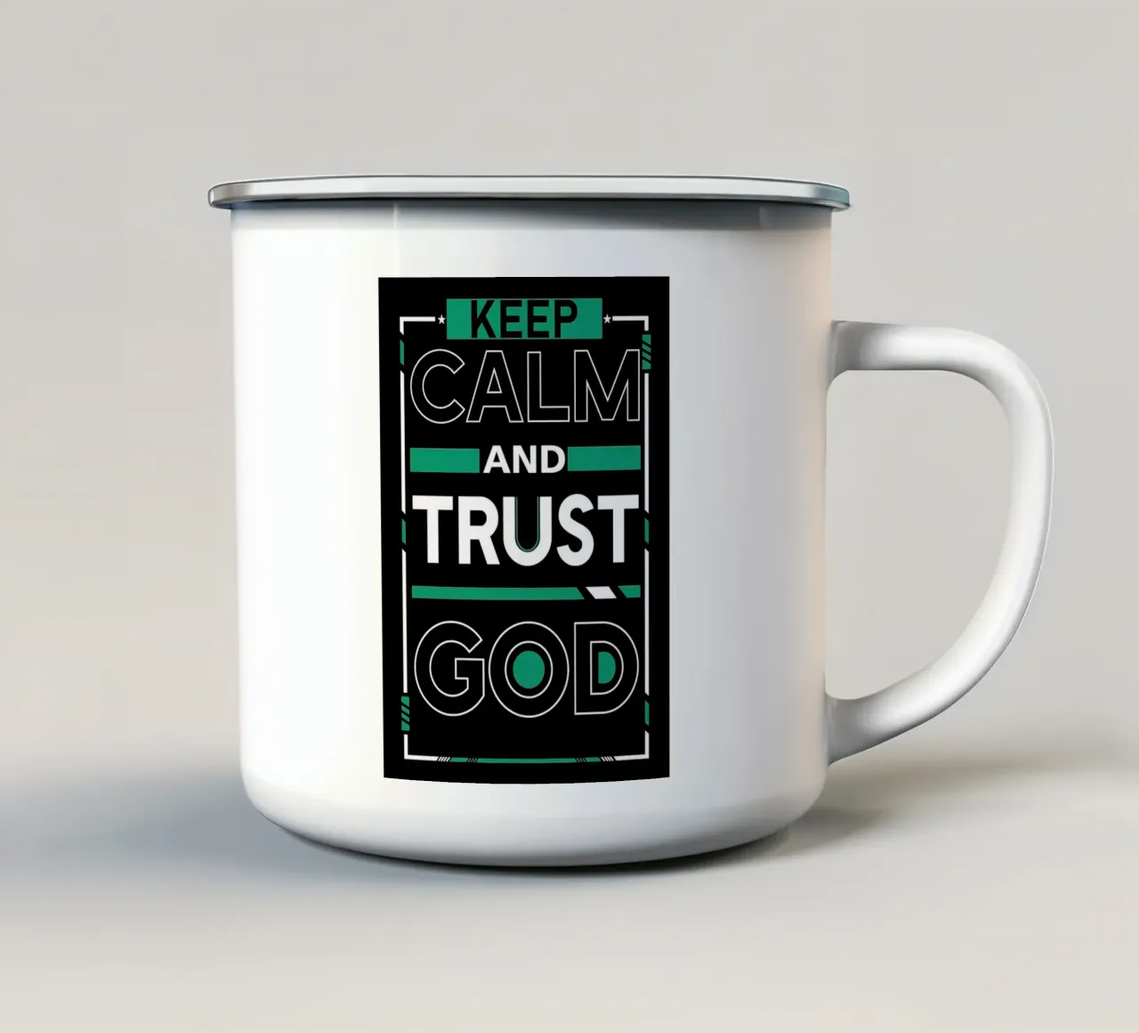 tipografia testo frase fiducia calma fede religione tazza in smalto da Leslie Anne Kriz