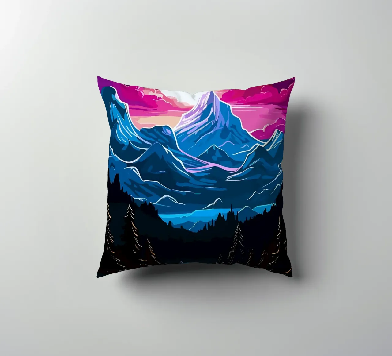 montagne luna cascata foresta fiume pini cielo notturno cuscino da Kirsten C Nolan