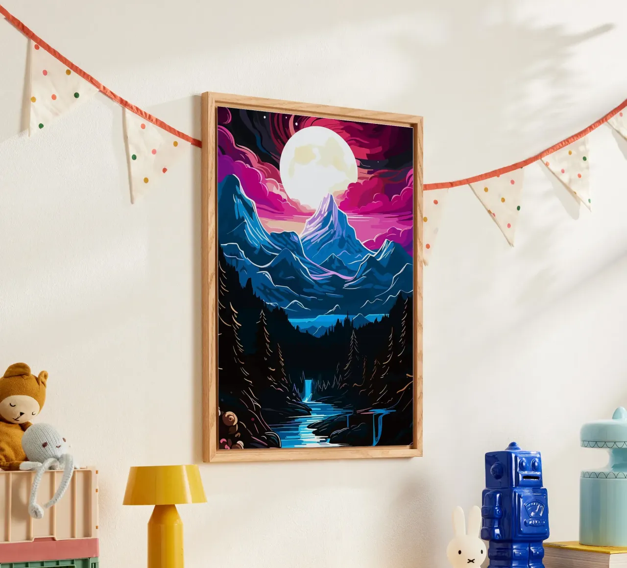 montagne luna cascata foresta fiume pini cielo notturno plexiglass da Kirsten C Nolan