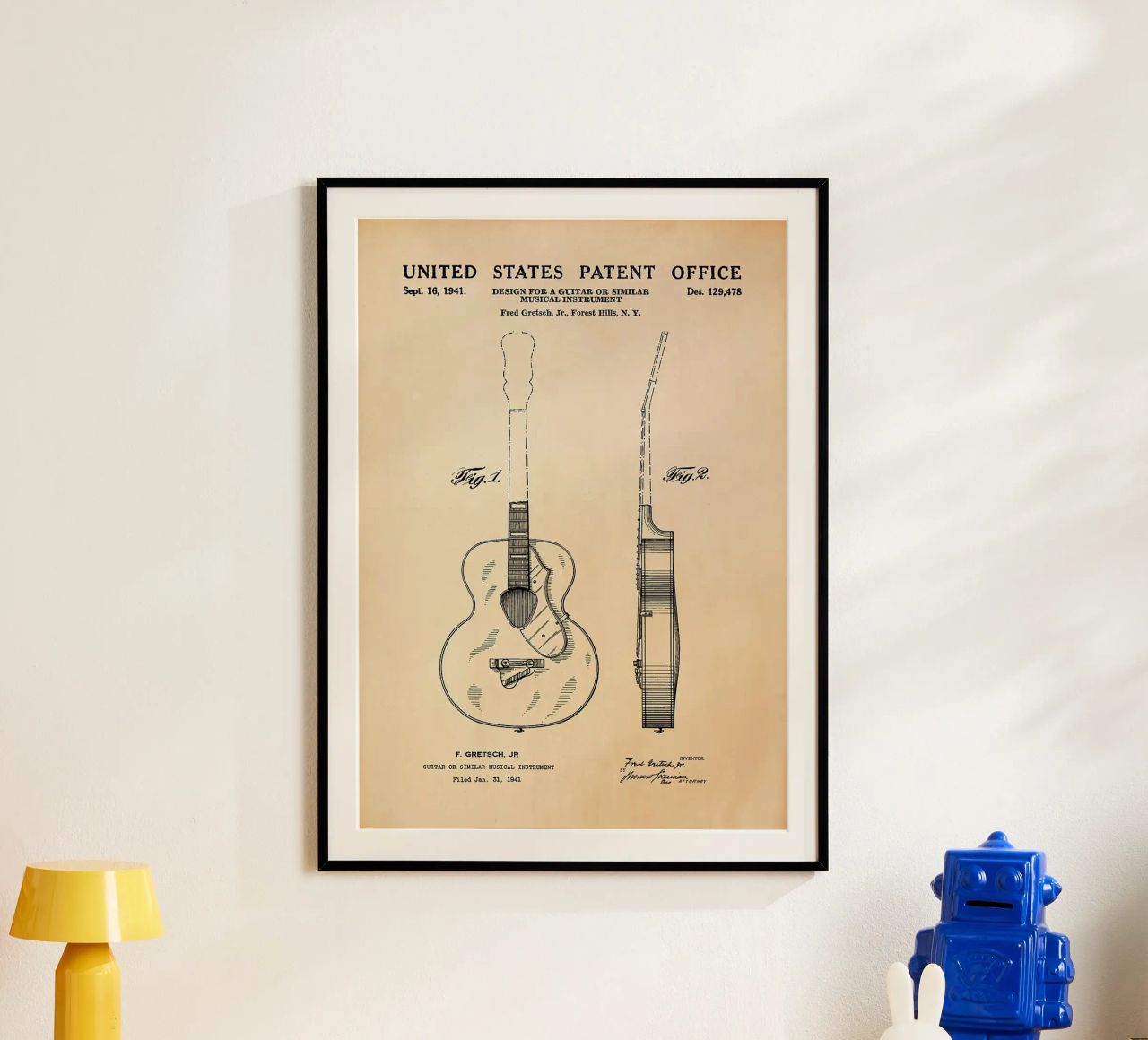 guitar musical instrument patent illustration design poster by Kirsten C Nolan